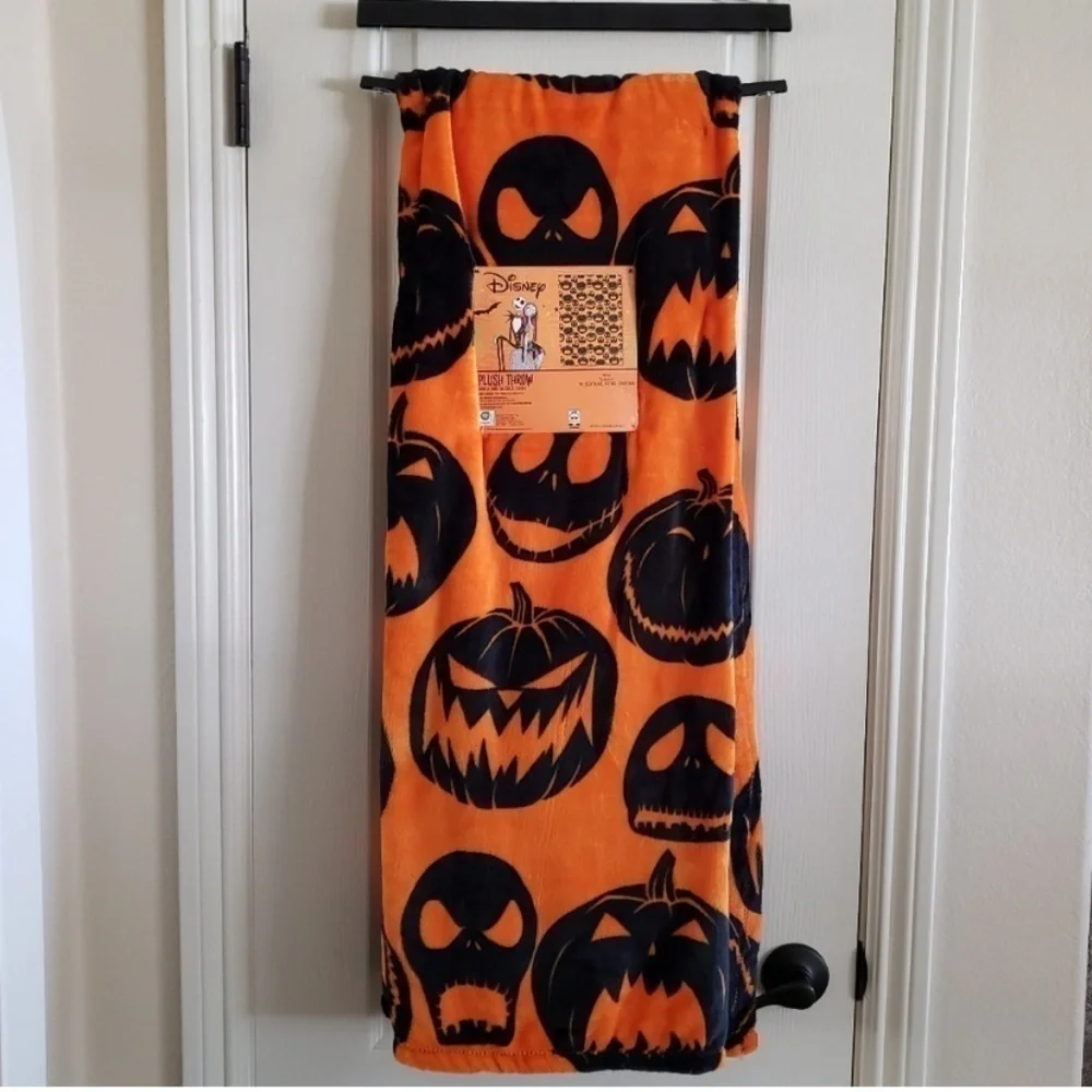 Disney Jack Skellington Orange Black Plush Throw Blanket NEW Nightmare Before